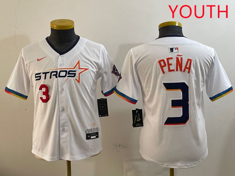 Youth Houston Astros #3 Pena White Fourth generation Joint Name 2025 Nike MLB Jersey style 7->youth mlb jersey->Youth Jersey